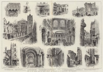 Stukken van Oud Londen, de Oude Priorijkerk en het terrein van St. Bartholomew, West Smithfield door Alfred Robert Quinton